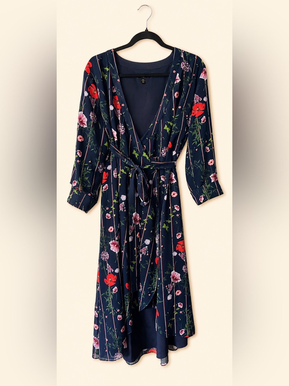 Ted Baker Navy Floral Wrap Midi Dress - Picture 3 of 10